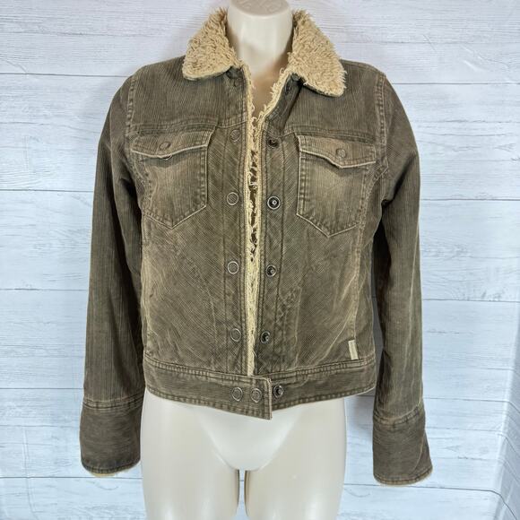 VTG American Eagle y2k small green corduroy penny lane faux fur jacket grunge - Picture 1 of 11